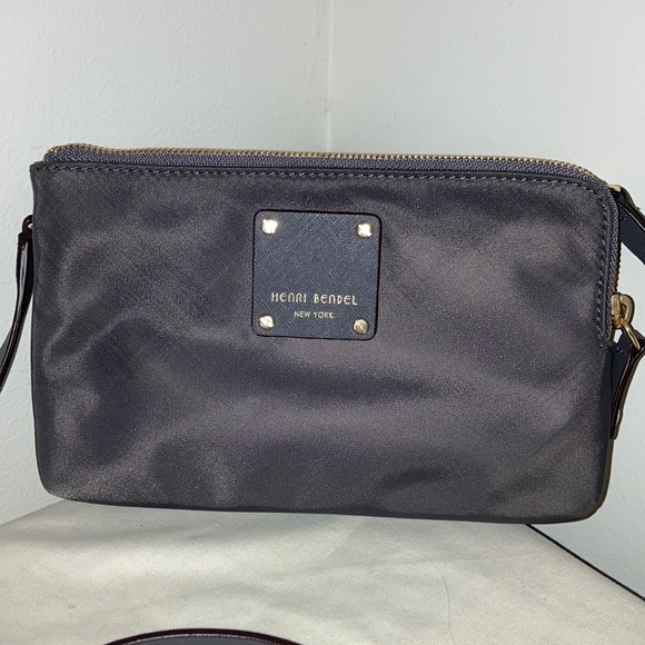 Henri Bendel New York Nylon Bag Grey Detach Adj Strap Purple Lining EXC! - Picture 3 of 14